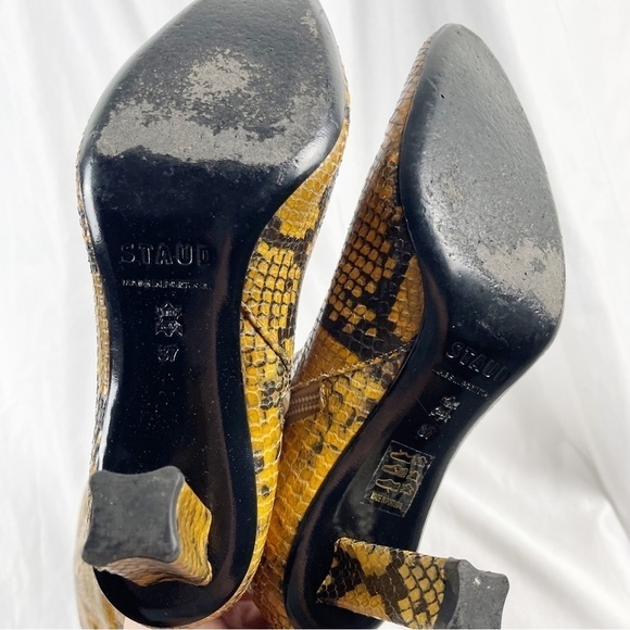 Staud Benny Snake Effect Leather Knee High Tall Boots Gold Tan EU 37 Casual - Picture 10 of 11